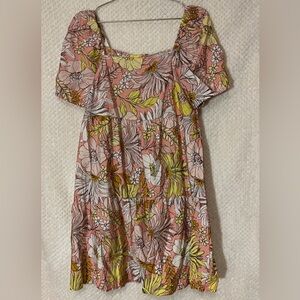 LOFT Dress Puff Sleeve Square Neck Lightweight Flowy A-Like Pink Summer Sz 8